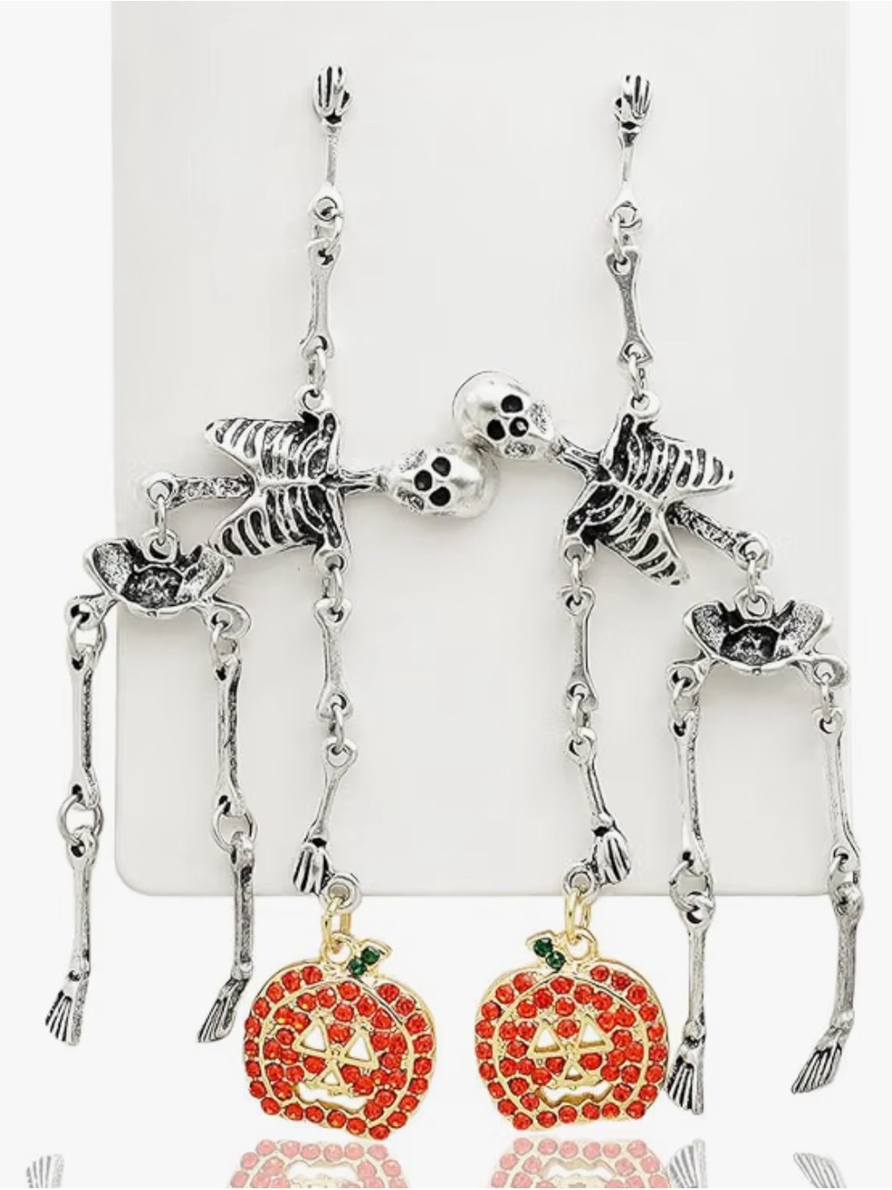 ❤️ Silver Skeleton Dangle Earrings Orange Gold Pumpkin Charms Halloween Jewelry